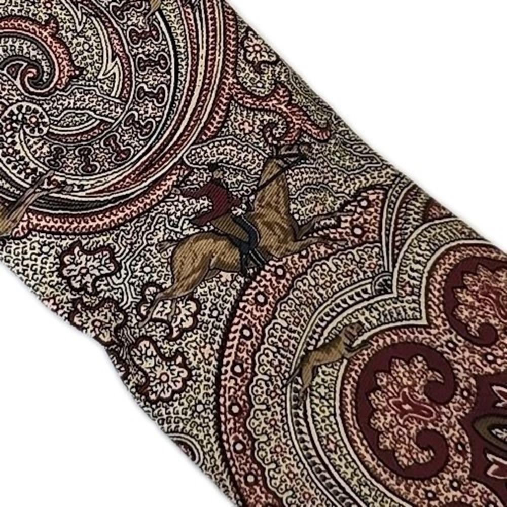 Vintage Polo Ralph Lauren‎ Tie Equestrian Fox Hunt Silk Wool Handmade In USA
